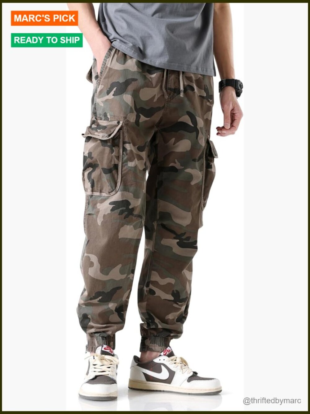 Men's Slim Fit Cargo Joggers with Belt Loops Elastic Waist Multi-Pocket Zipper